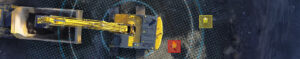 Komatsu presenta un sistema de detección de humanos de fábrica en excavadoras de orugas.